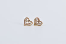 Load image into Gallery viewer, 14K Heart Love Symbol Filigree Love Stud Earrings Yellow Gold