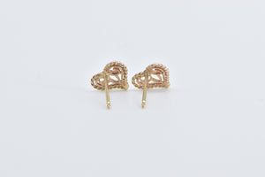 14K Heart Love Symbol Filigree Love Stud Earrings Yellow Gold