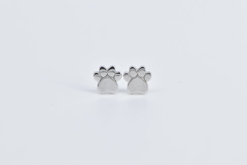 14K Paw Print Animal Pet Dog Cat Stud Earrings White Gold