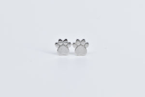 14K Paw Print Animal Pet Dog Cat Stud Earrings White Gold