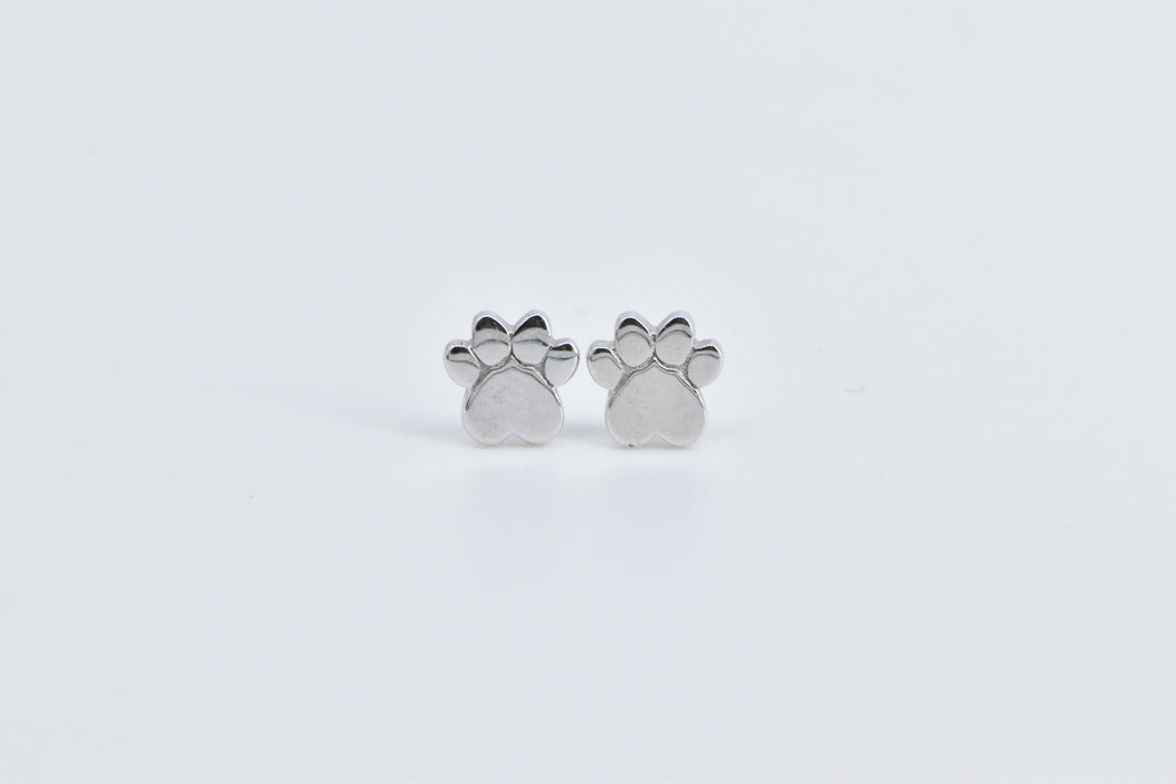 14K Paw Print Animal Pet Dog Cat Stud Earrings White Gold