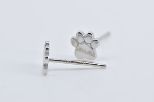 14K Paw Print Animal Pet Dog Cat Stud Earrings White Gold