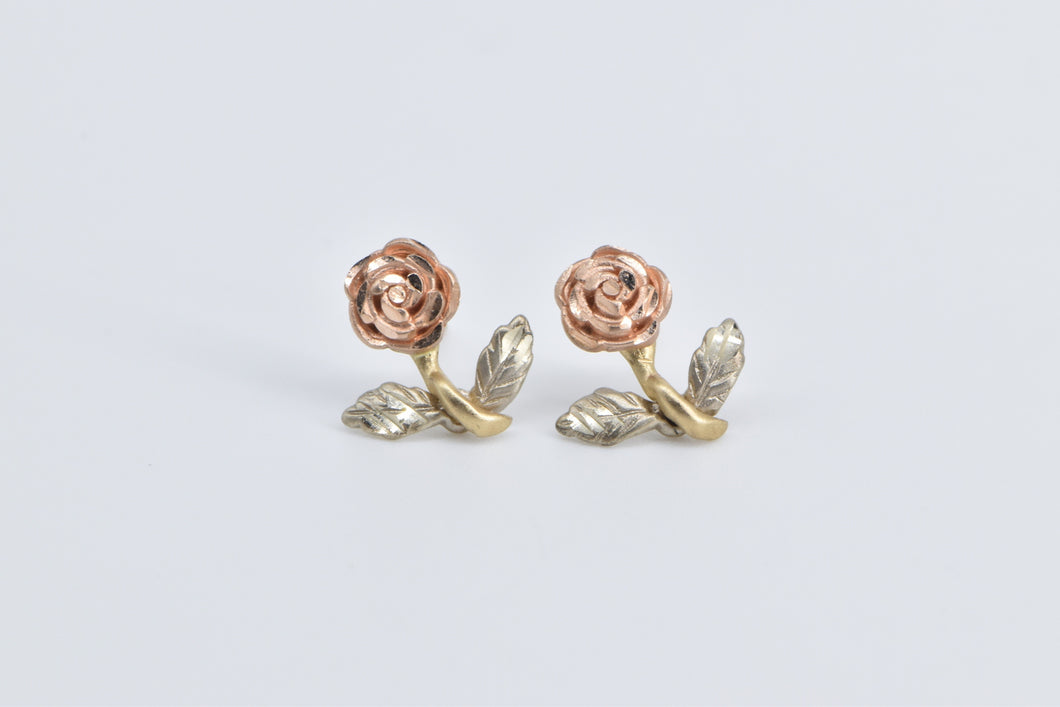 14K Black Hills Rose Flower Tri Tone Stud Earrings Yellow Gold