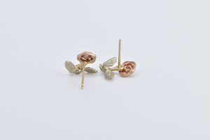 14K Black Hills Rose Flower Tri Tone Stud Earrings Yellow Gold