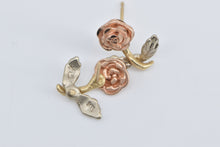 Load image into Gallery viewer, 14K Black Hills Rose Flower Tri Tone Stud Earrings Yellow Gold