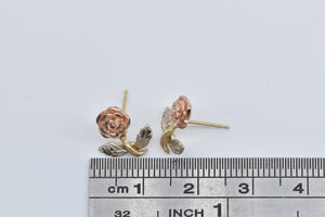 14K Black Hills Rose Flower Tri Tone Stud Earrings Yellow Gold