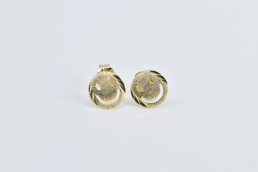 14K Smile Happy Face Smiley Joy Happiness Stud Earrings Yellow Gold