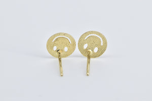 14K Smile Happy Face Smiley Joy Happiness Stud Earrings Yellow Gold