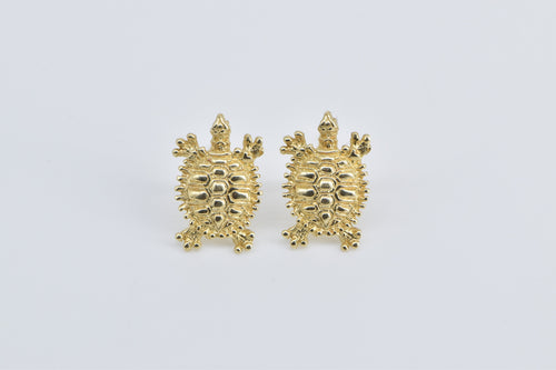 14K Turtle Cute Textured Animal Lover Stud Earrings Yellow Gold