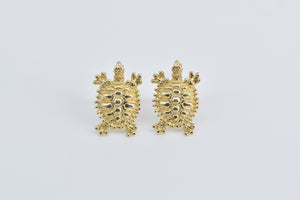 14K Turtle Cute Textured Animal Lover Stud Earrings Yellow Gold