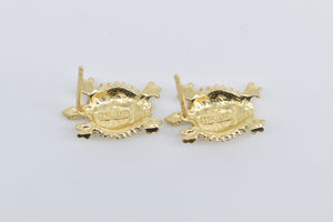 14K Turtle Cute Textured Animal Lover Stud Earrings Yellow Gold