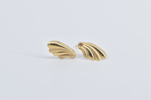 14K Vintage Shooting Star Wave Curved Stud Earrings Yellow Gold