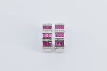 Load image into Gallery viewer, 14K 3.20 Ctw Curved Pink Sapphire Diamond Bar Earrings White Gold