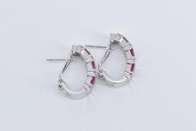 Load image into Gallery viewer, 14K 3.20 Ctw Curved Pink Sapphire Diamond Bar Earrings White Gold