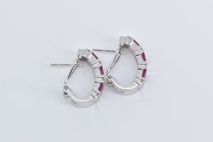 14K 3.20 Ctw Curved Pink Sapphire Diamond Bar Earrings White Gold