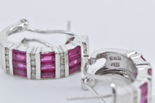 Load image into Gallery viewer, 14K 3.20 Ctw Curved Pink Sapphire Diamond Bar Earrings White Gold