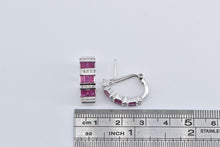 Load image into Gallery viewer, 14K 3.20 Ctw Curved Pink Sapphire Diamond Bar Earrings White Gold