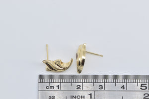 14K Ornate Curved Flourish Flow Fashion Stud Earrings Yellow Gold