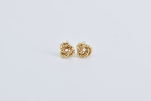 14K Rope Knot Vintage Twist Spiral Ball Stud Earrings Yellow Gold