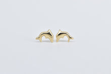 Load image into Gallery viewer, 14K High Relief Jumping Dolphin Ocean Beach Stud Earrings Yellow Gold