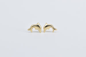 14K High Relief Jumping Dolphin Ocean Beach Stud Earrings Yellow Gold