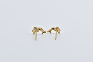 14K High Relief Jumping Dolphin Ocean Beach Stud Earrings Yellow Gold