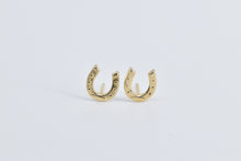 Load image into Gallery viewer, 14K Horse Shoe Good Luck Lucky Stud Earrings Yellow Gold