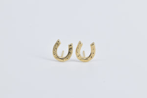 14K Horse Shoe Good Luck Lucky Stud Earrings Yellow Gold