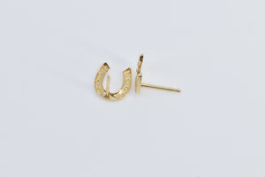 14K Horse Shoe Good Luck Lucky Stud Earrings Yellow Gold