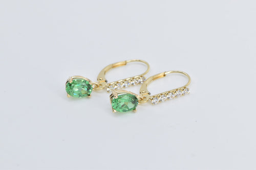 14K Oval Green CZ Fashion Drop Dangle Earrings Yellow Gold