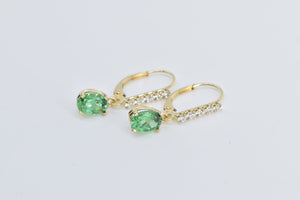 14K Oval Green CZ Fashion Drop Dangle Earrings Yellow Gold