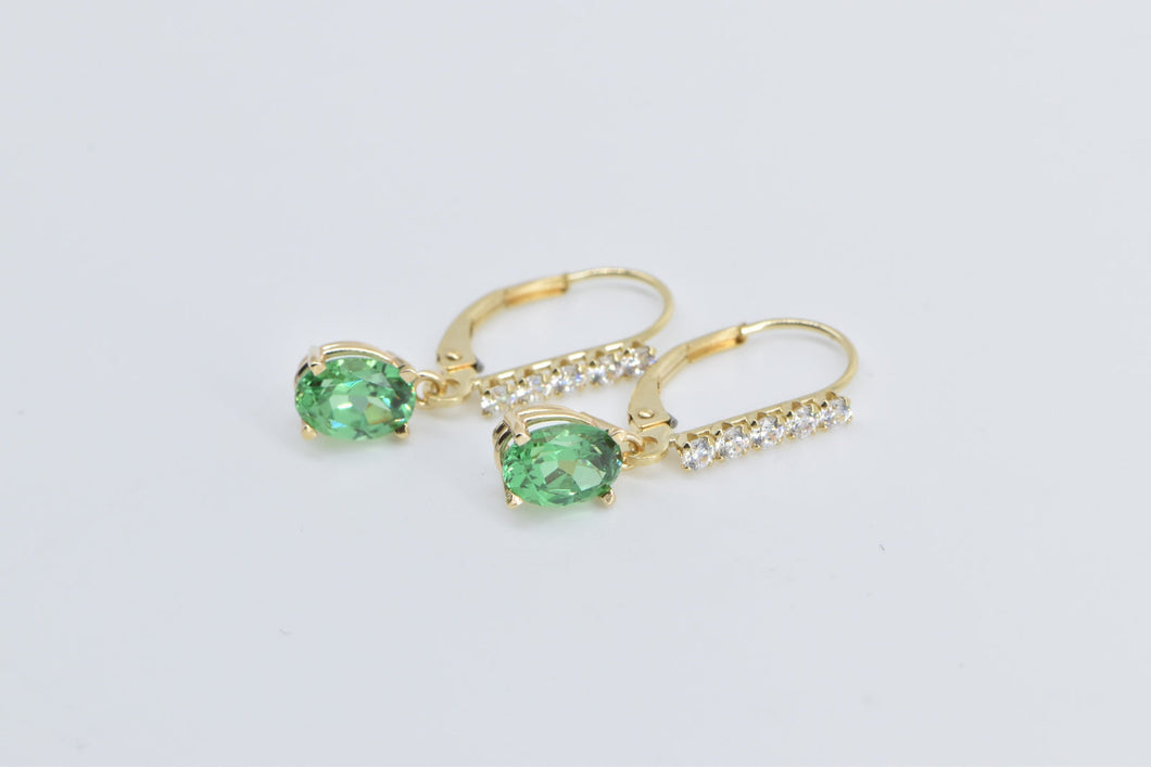 14K Oval Green CZ Fashion Drop Dangle Earrings Yellow Gold