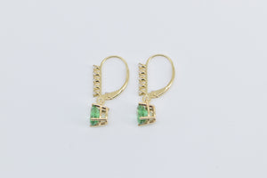 14K Oval Green CZ Fashion Drop Dangle Earrings Yellow Gold