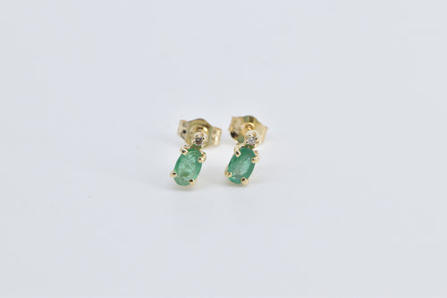 14K Oval Emerald Diamond Accent Single Stud Earrings Yellow Gold