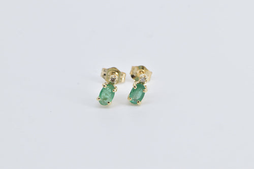 14K Oval Emerald Diamond Accent Single Stud Earrings Yellow Gold