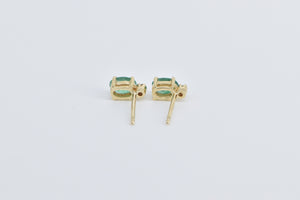 14K Oval Emerald Diamond Accent Single Stud Earrings Yellow Gold