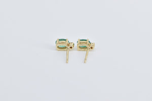 14K Oval Emerald Diamond Accent Single Stud Earrings Yellow Gold