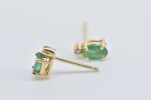 14K Oval Emerald Diamond Accent Single Stud Earrings Yellow Gold