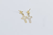 Load image into Gallery viewer, 14K Cross Christian Faith Symbol Religious Dangle Earrings Yellow Gold