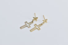 Load image into Gallery viewer, 14K Cross Christian Faith Symbol Religious Dangle Earrings Yellow Gold