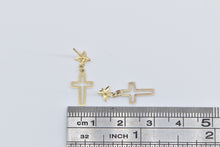 Load image into Gallery viewer, 14K Cross Christian Faith Symbol Religious Dangle Earrings Yellow Gold