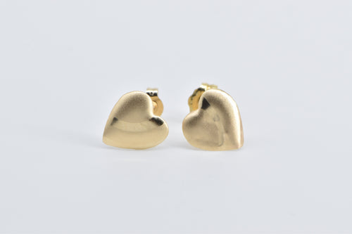 14K High Relief Heart Love Symbol Vintage Stud Earrings Yellow Gold