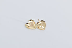 14K High Relief Heart Love Symbol Vintage Stud Earrings Yellow Gold