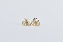 Load image into Gallery viewer, 14K Filigree Heart Love Symbol Vintage Stud Earrings Yellow Gold