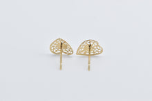 Load image into Gallery viewer, 14K Filigree Heart Love Symbol Vintage Stud Earrings Yellow Gold