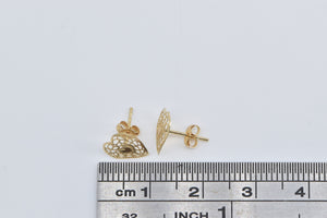 14K Filigree Heart Love Symbol Vintage Stud Earrings Yellow Gold