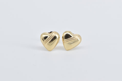 14K Heart Love Symbol High Relief Stud Earrings Yellow Gold