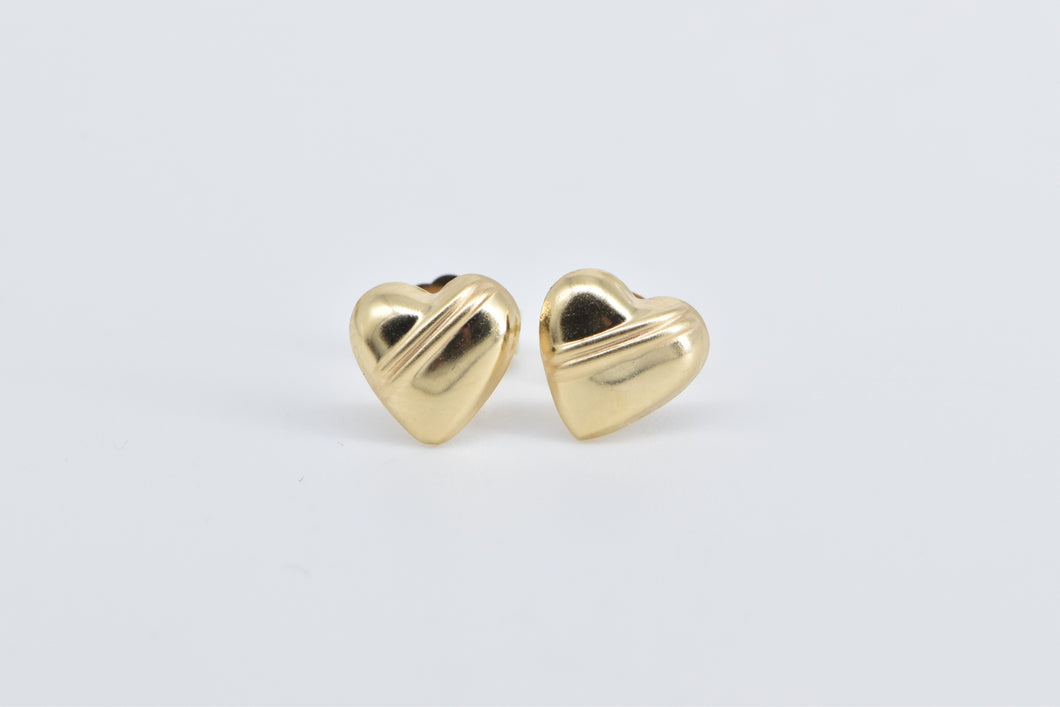 14K Heart Love Symbol High Relief Stud Earrings Yellow Gold