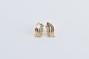 14K Wavy Diamond Vintage Fashion Stud Earrings Yellow Gold