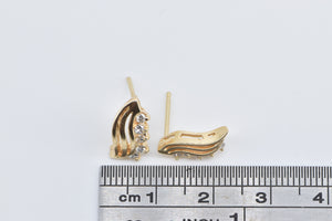 14K Wavy Diamond Vintage Fashion Stud Earrings Yellow Gold